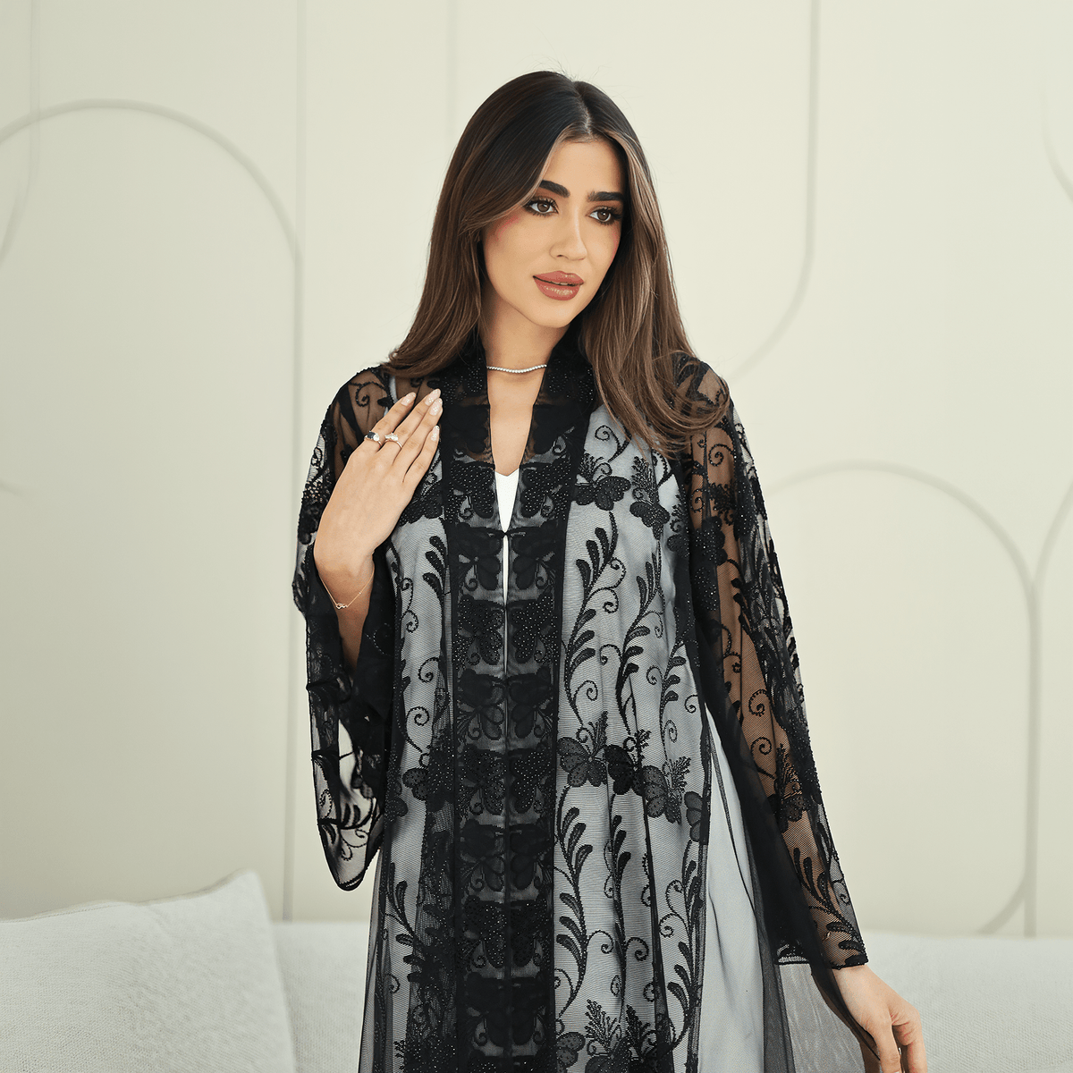 R269 Arabian Model Black Stone Work Abaya Abaya for Women UAE – Abaya – Rutba Fashion Abaya