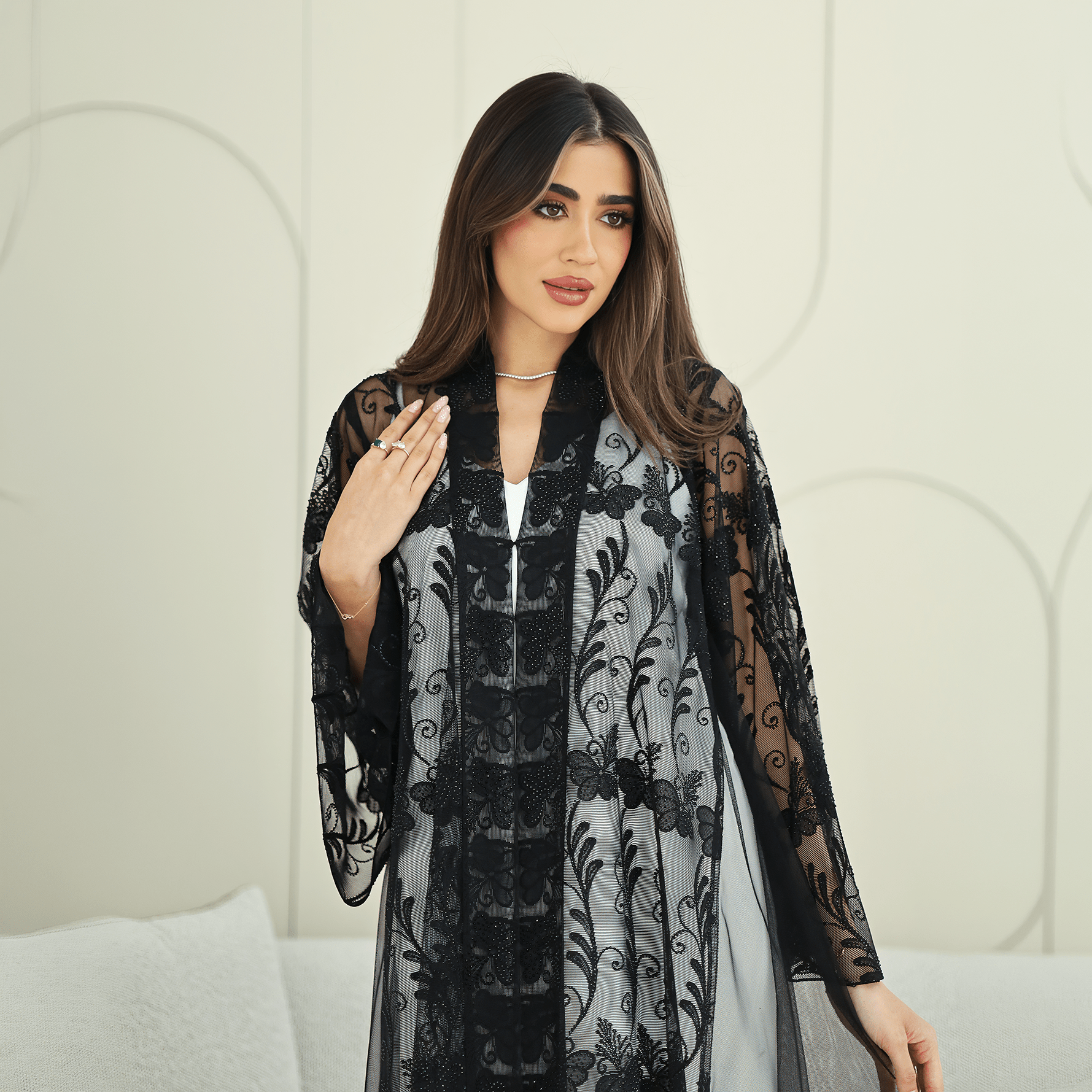 R269 Arabian Model Black Stone Work Abaya Abaya for Women UAE – Abaya – Rutba Fashion Abaya