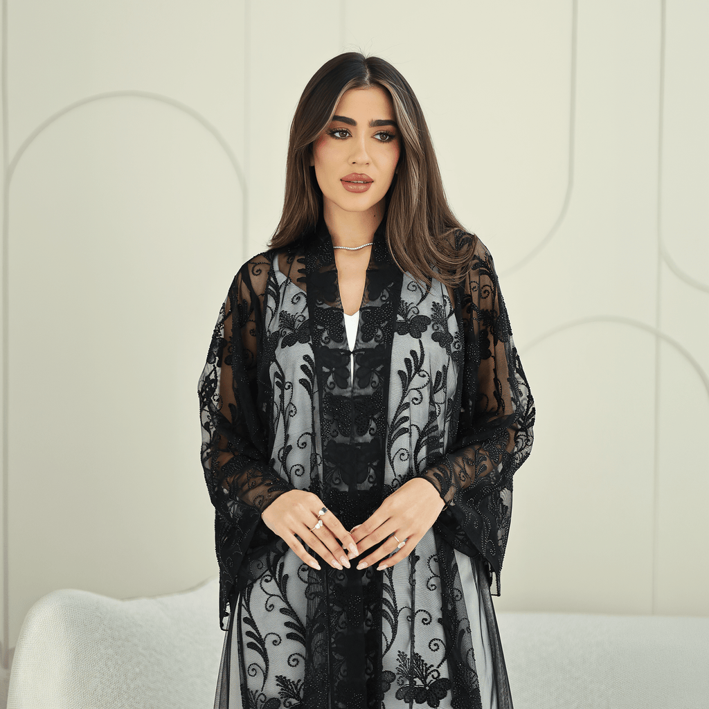 R269 Arabian Model Black Stone Work Abaya Abaya for Women UAE – Abaya – Rutba Fashion Abaya
