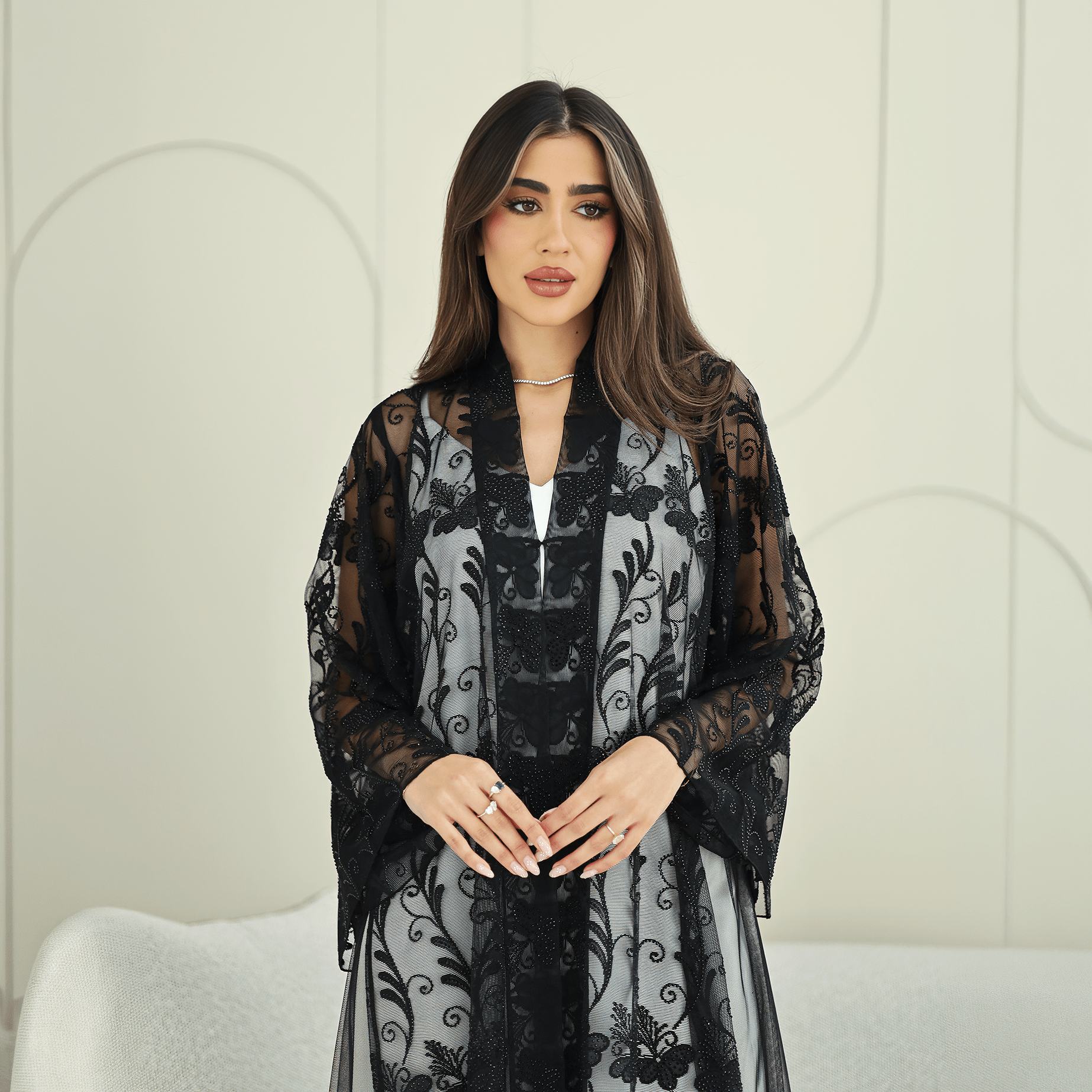 R269 Arabian Model Black Stone Work Abaya Abaya for Women UAE – Abaya – Rutba Fashion Abaya