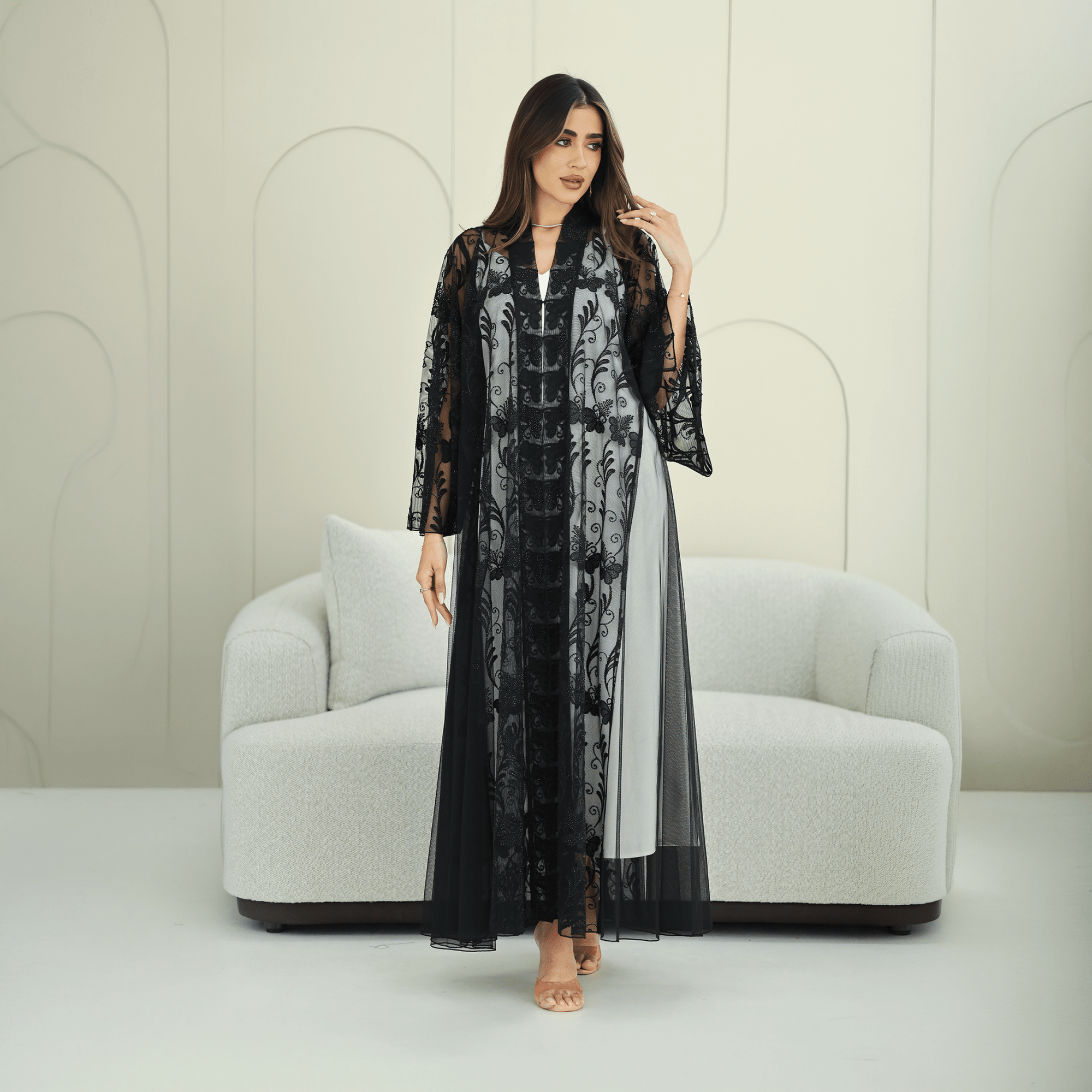 R269 Arabian Model Black Stone Work Abaya Abaya for Women UAE – Abaya – Rutba Fashion Abaya
