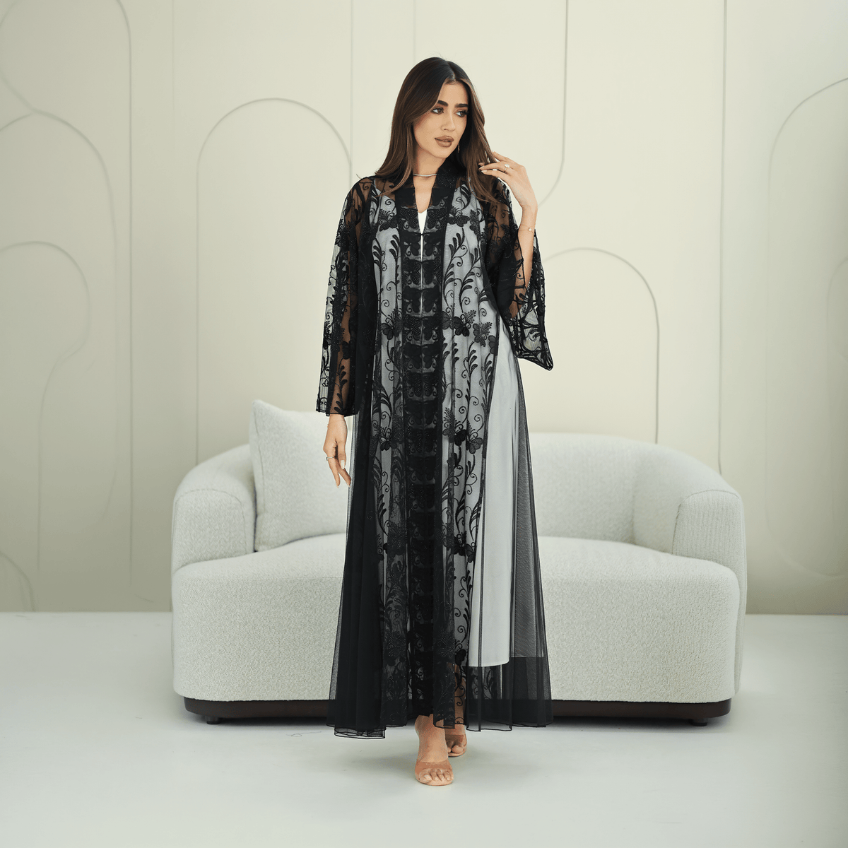 R269 Arabian Model Black Stone Work Abaya Abaya for Women UAE – Abaya – Rutba Fashion Abaya