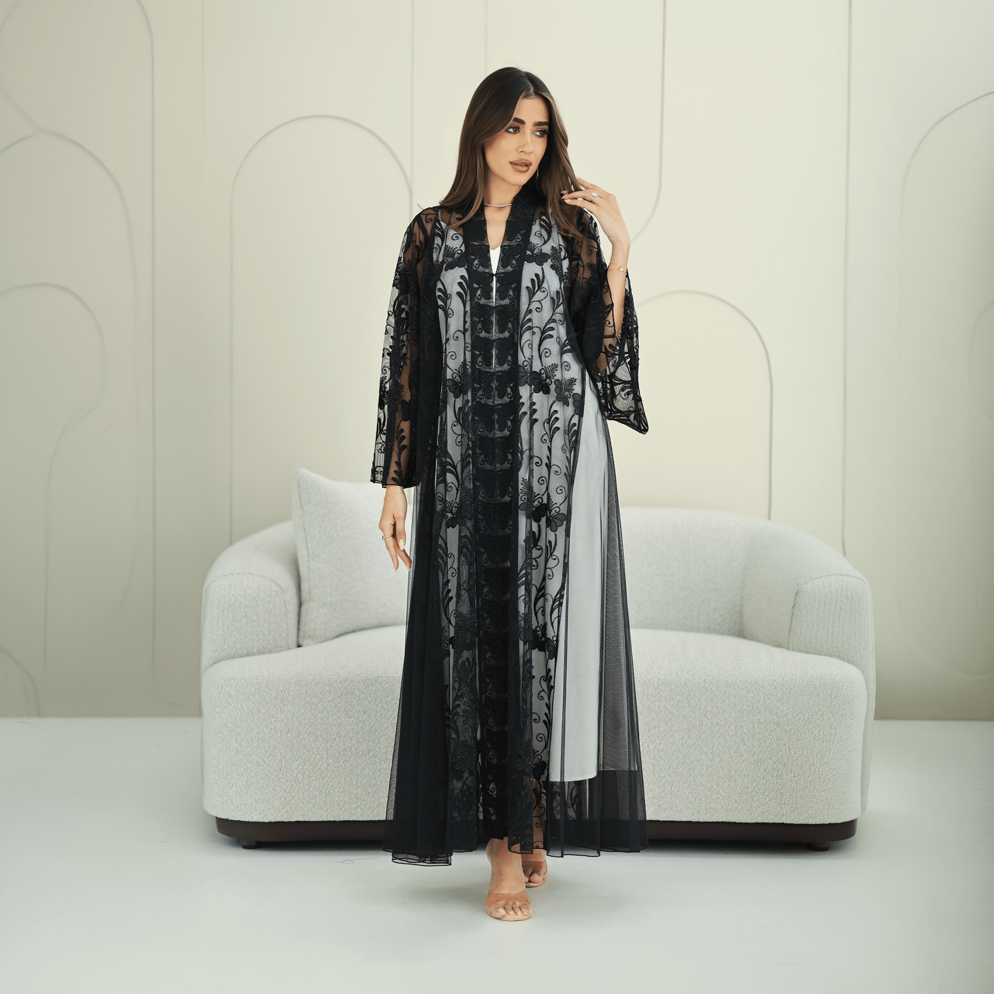 R269 Arabian Model Black Stone Work Abaya Abaya for Women UAE – Abaya – Rutba Fashion Abaya
