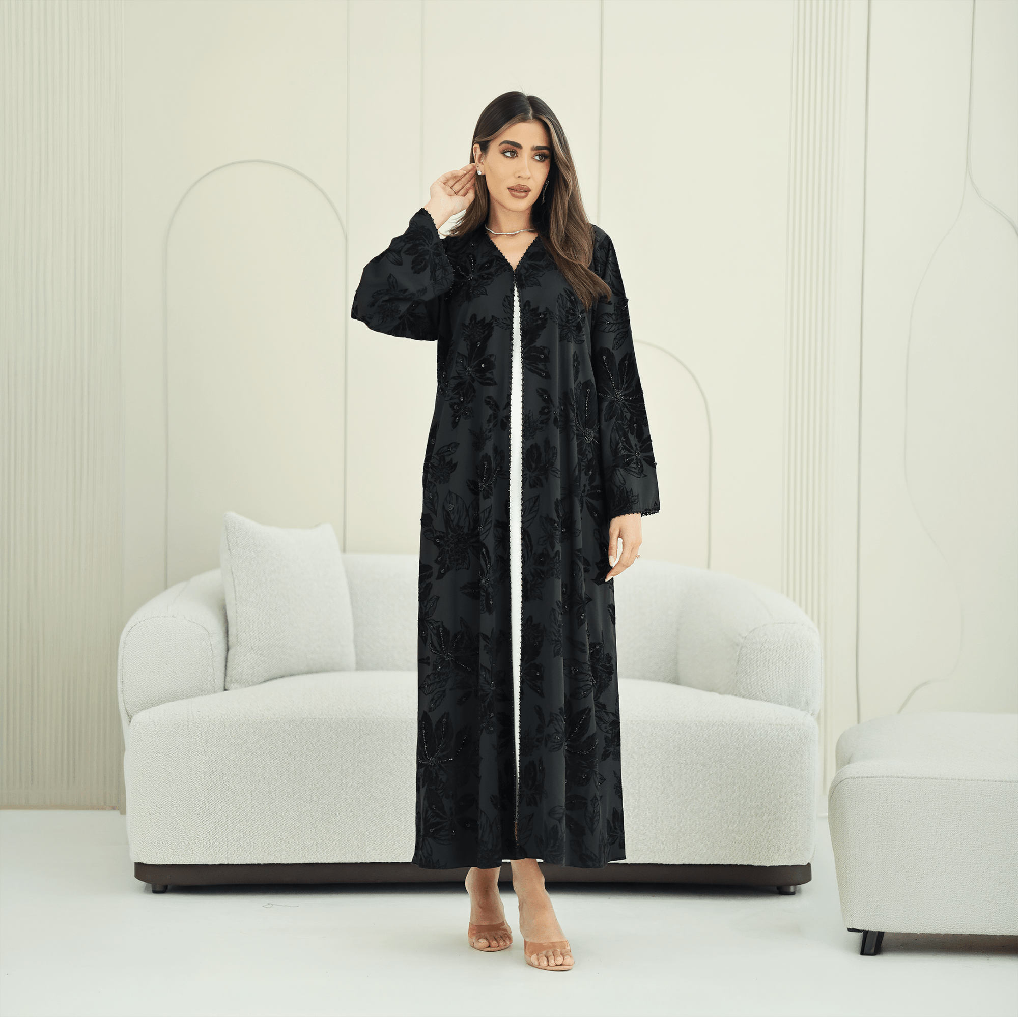 R271 Handmade Floral & Tilla Lace Luxury Abaya Abaya for Women UAE – Abaya – Rutba Fashion Abaya