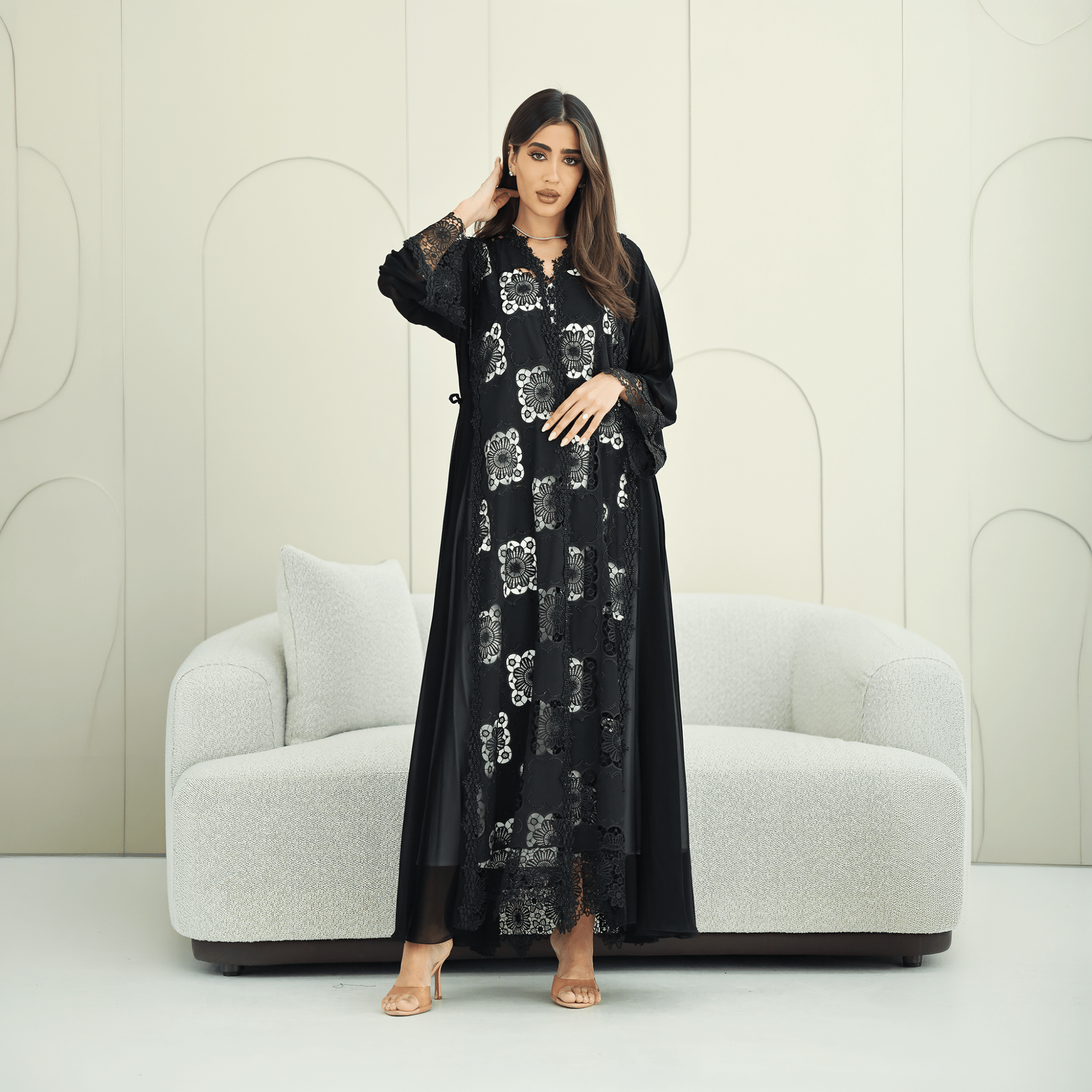 R273 Dantail Chiffon Abaya – Bead Work & Embroidered Design Abaya for Women UAE – Abaya – Rutba Fashion Abaya
