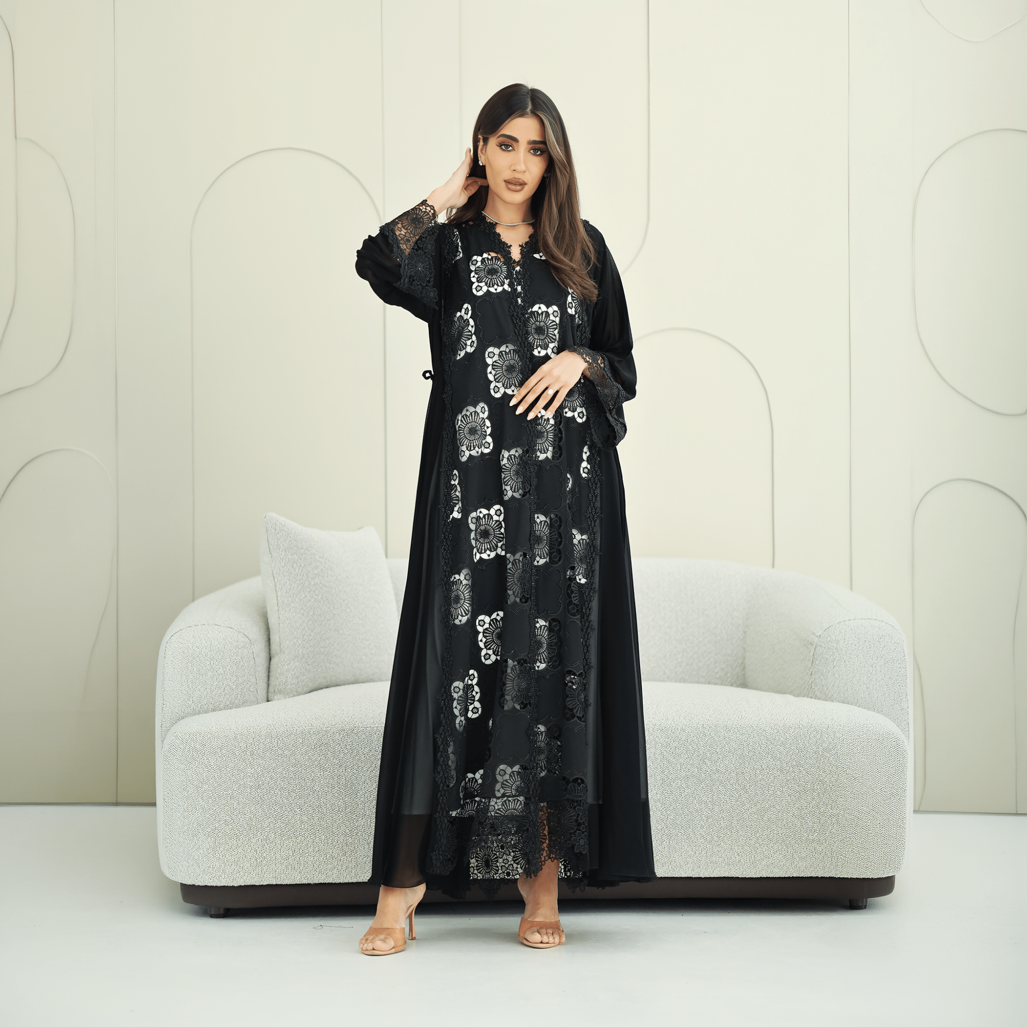 R273 Dantail Chiffon Abaya – Bead Work & Embroidered Design Abaya for Women UAE – Abaya – Rutba Fashion Abaya