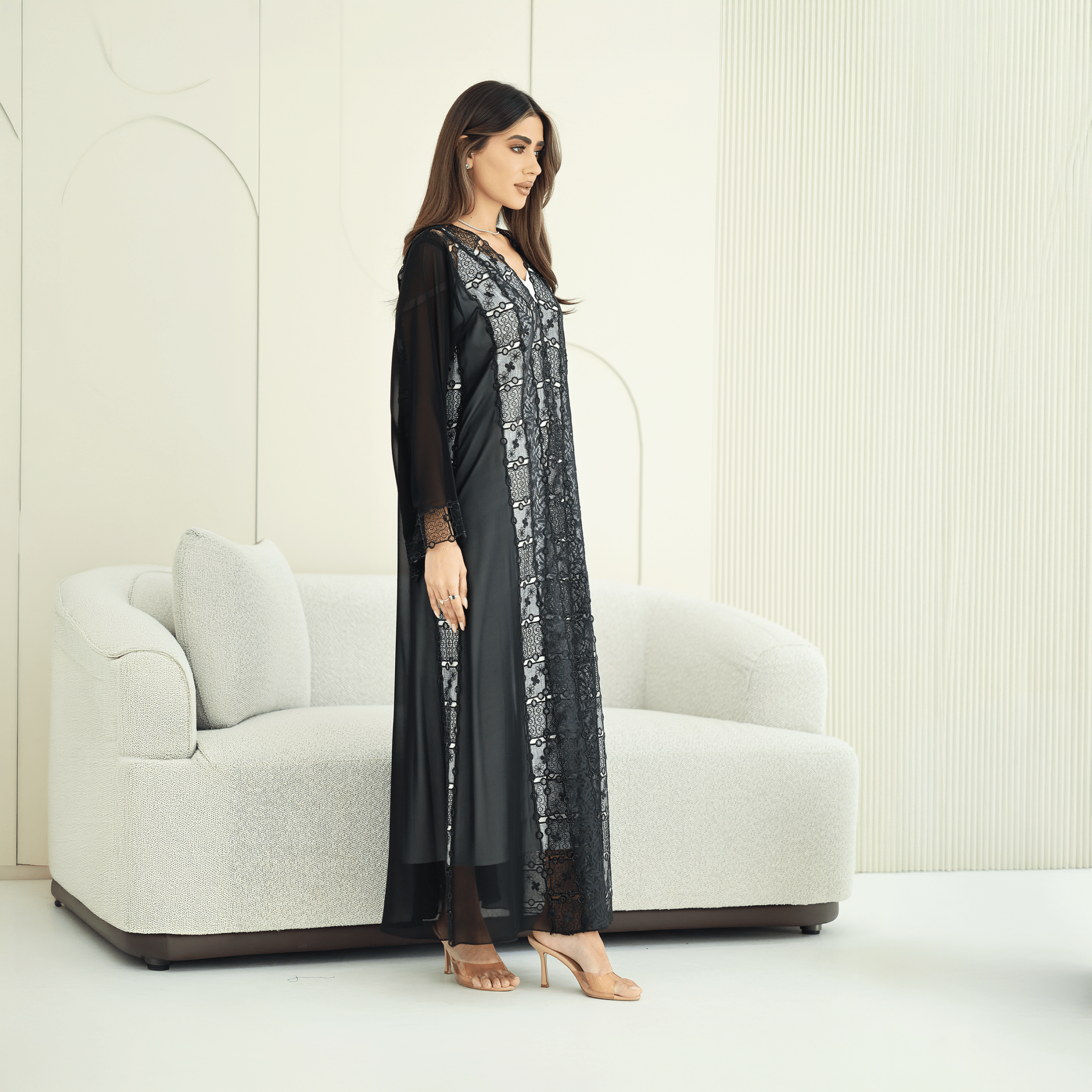 R274 | Luxury Dantail Abaya – Stone & Lace Embellished Abaya for Women UAE – Abaya – Rutba Fashion Abaya