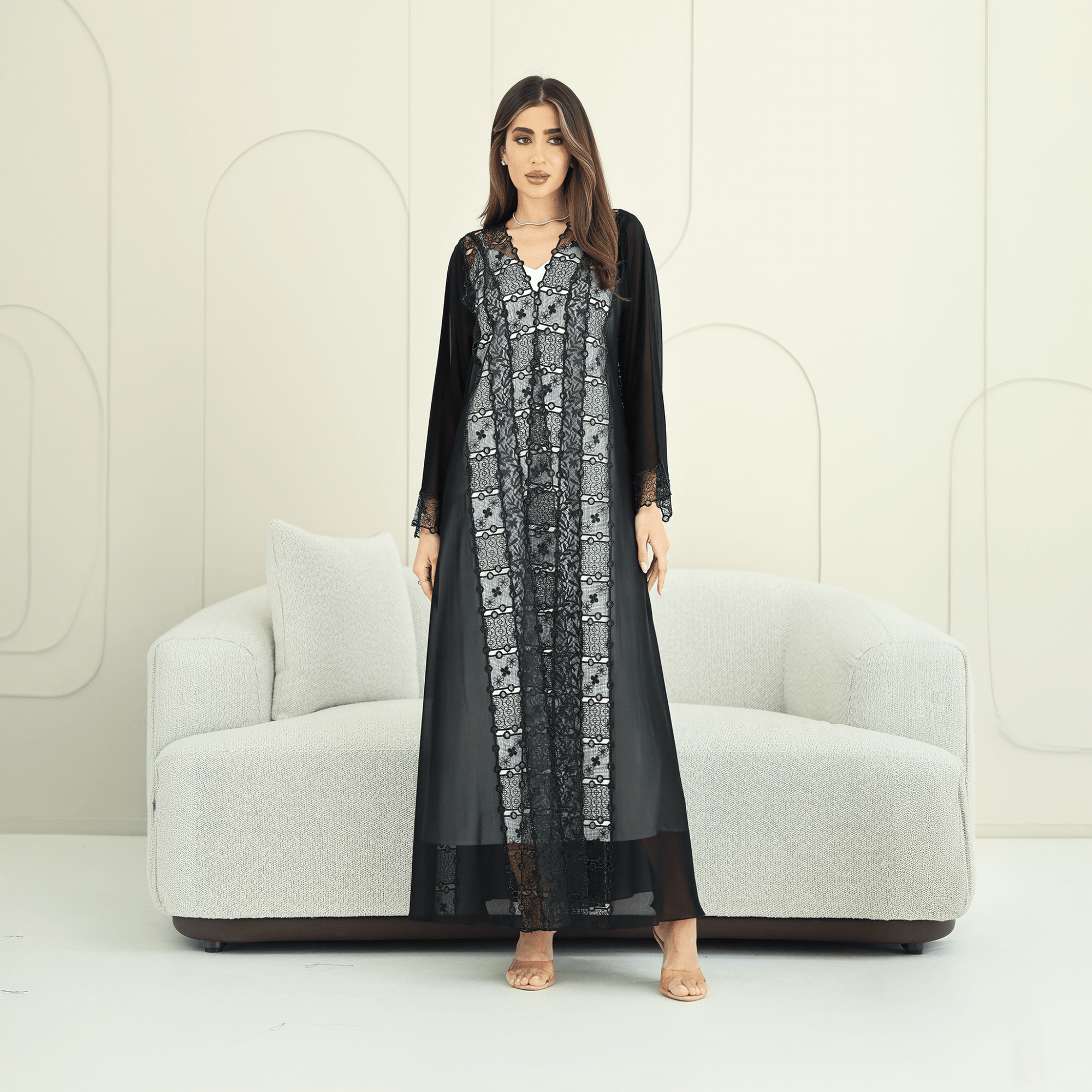 R274 | Luxury Dantail Abaya – Stone & Lace Embellished Abaya for Women UAE – Abaya – Rutba Fashion Abaya