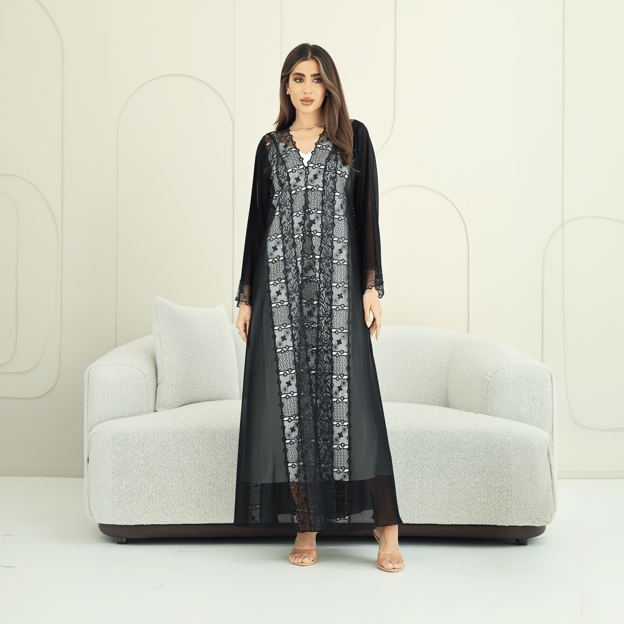 R274 | Luxury Dantail Abaya – Stone & Lace Embellished Abaya for Women UAE – Abaya – Rutba Fashion Abaya