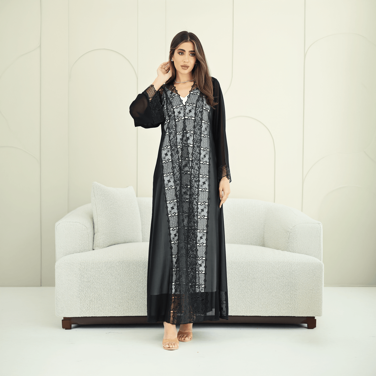 R274 | Luxury Dantail Abaya – Stone & Lace Embellished Abaya for Women UAE – Abaya – Rutba Fashion Abaya