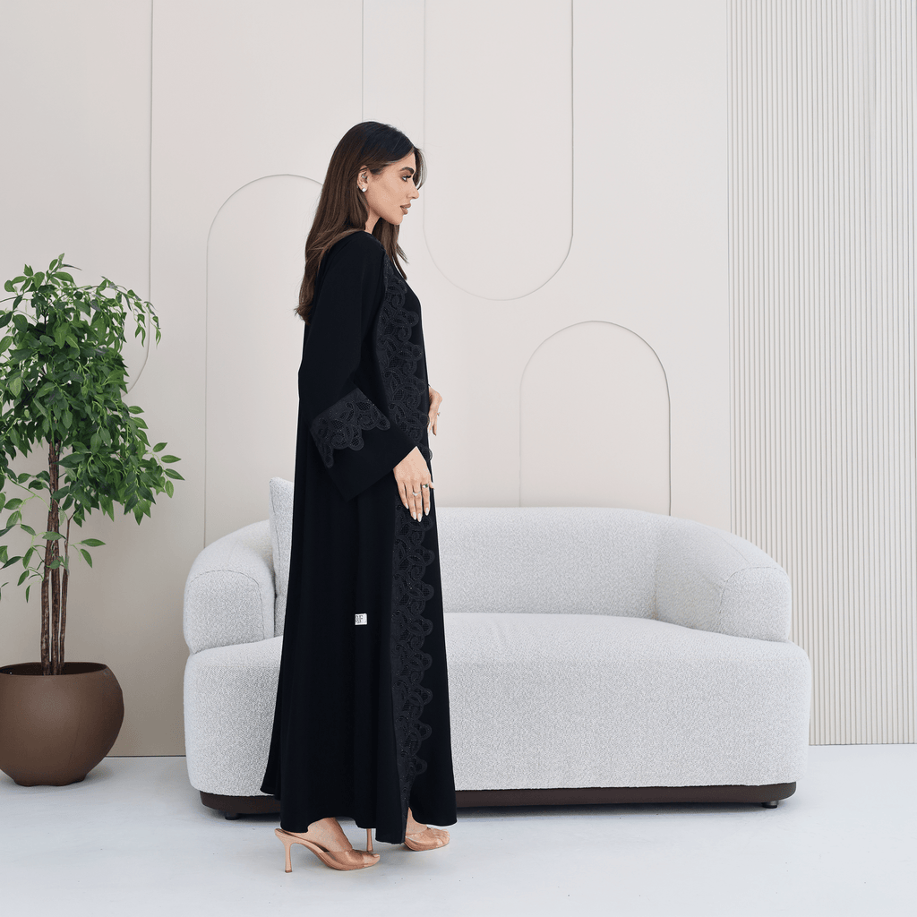 R276 | Laser Cutting Lace with Stone Work Abaya Abaya for Women UAE – Abaya – Rutba Fashion Abaya