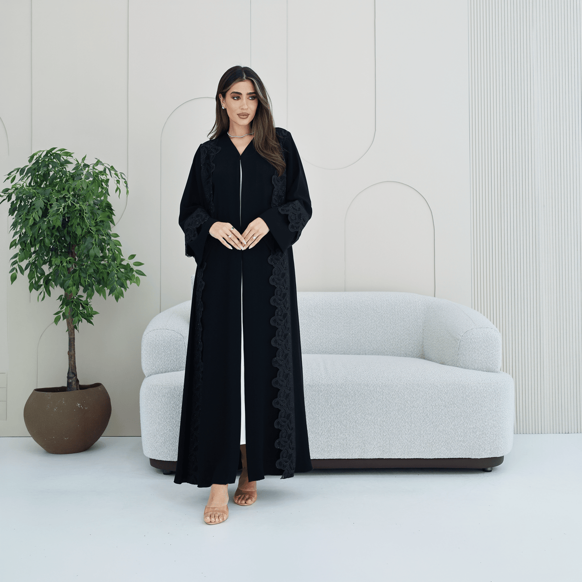 R276 | Laser Cutting Lace with Stone Work Abaya Abaya for Women UAE – Abaya – Rutba Fashion Abaya