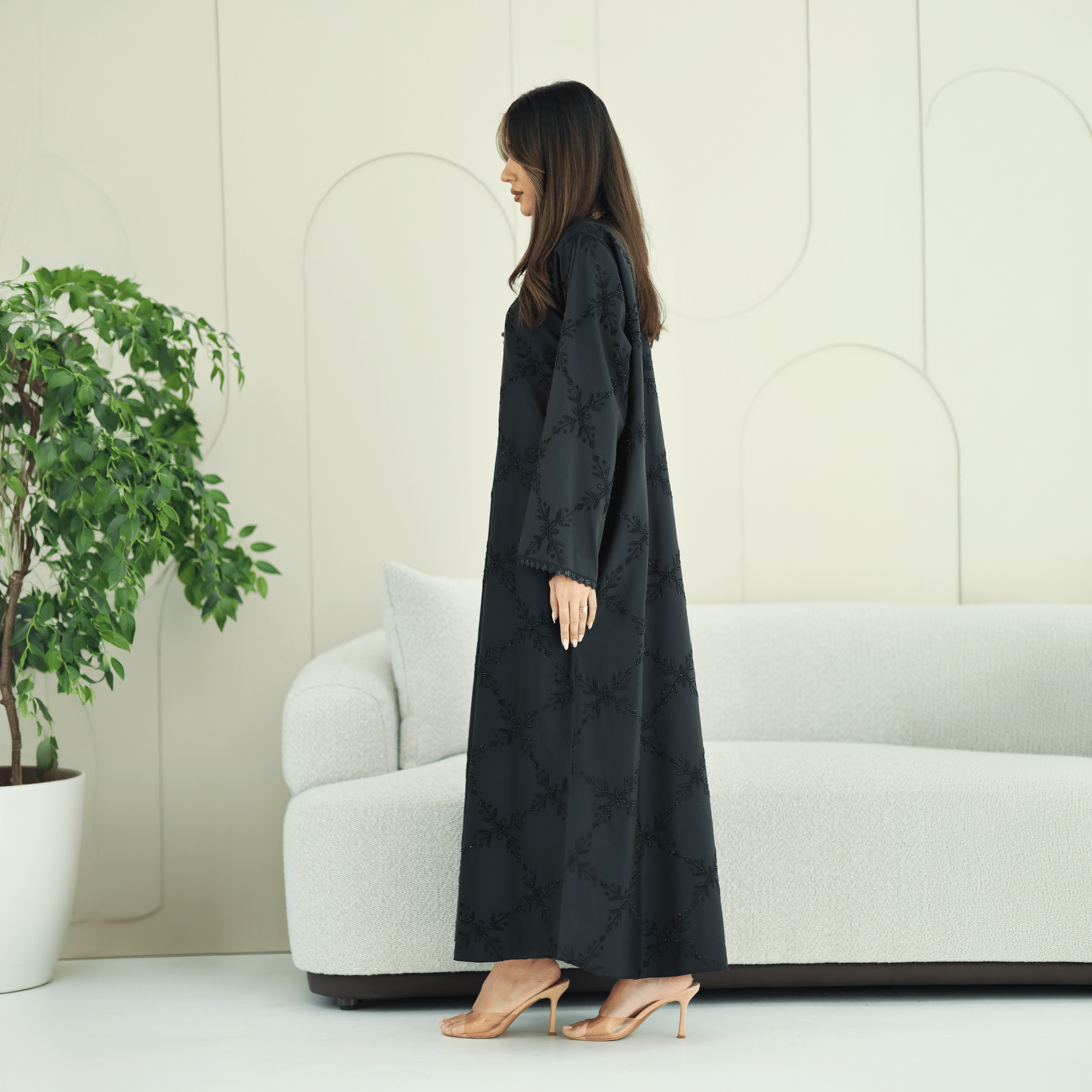 R277 | Luxury – Floral Embroidery Abaya Abaya for Women UAE – Abaya – Rutba Fashion Abaya