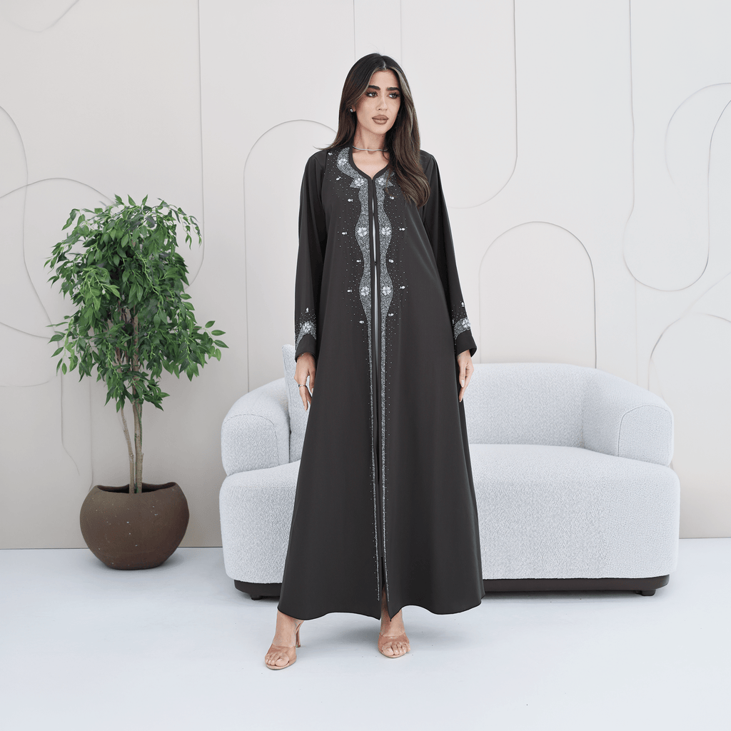 R278 Handmade Colorful Beads Work Abaya Abaya for Women UAE – Abaya – Rutba Fashion Abaya