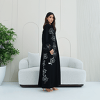 R280 | Abaya – Flower Laser Cut with Embellishments Abaya for Women UAE – Abaya – Rutba Fashion Abaya