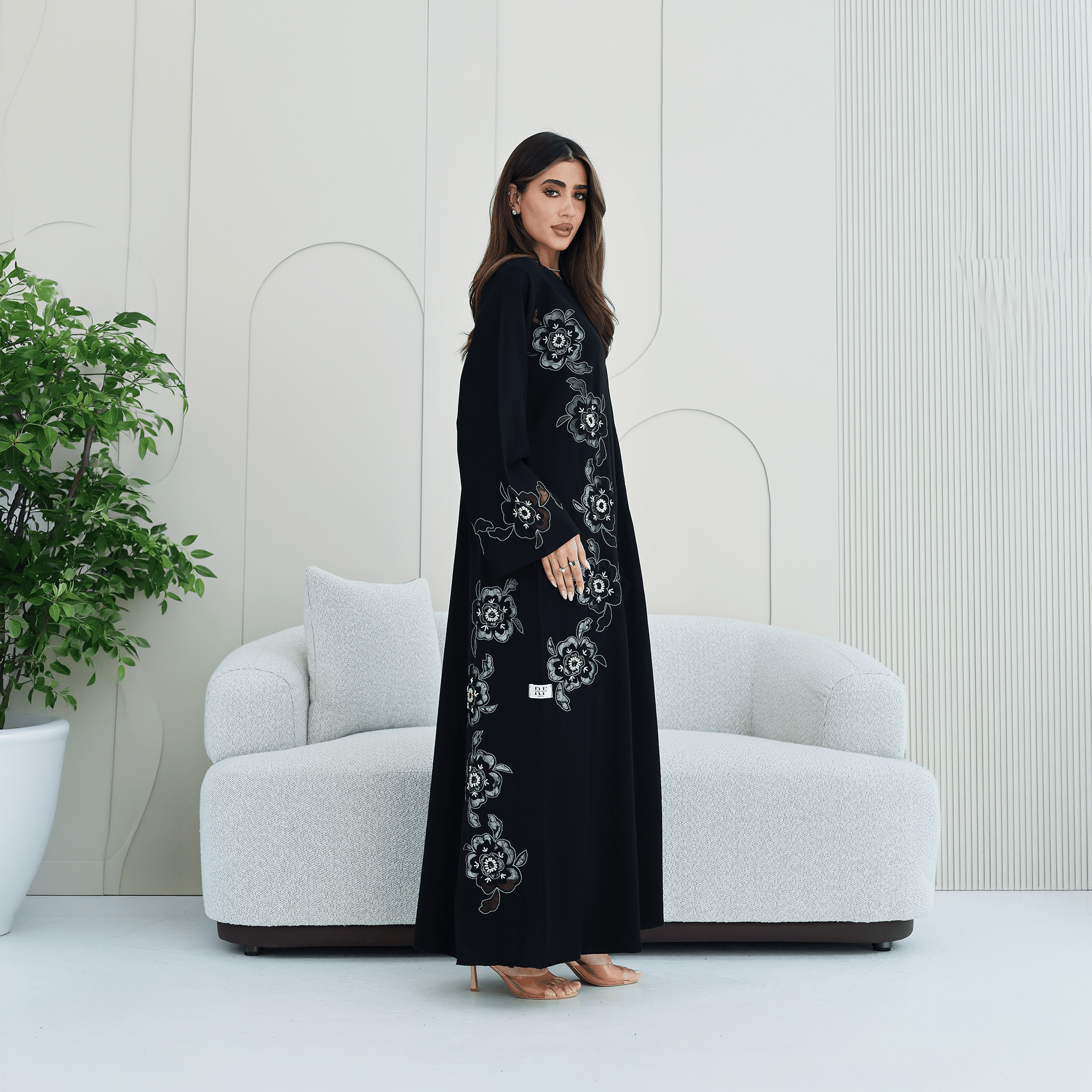 R280 | Abaya – Flower Laser Cut with Embellishments Abaya for Women UAE – Abaya – Rutba Fashion Abaya