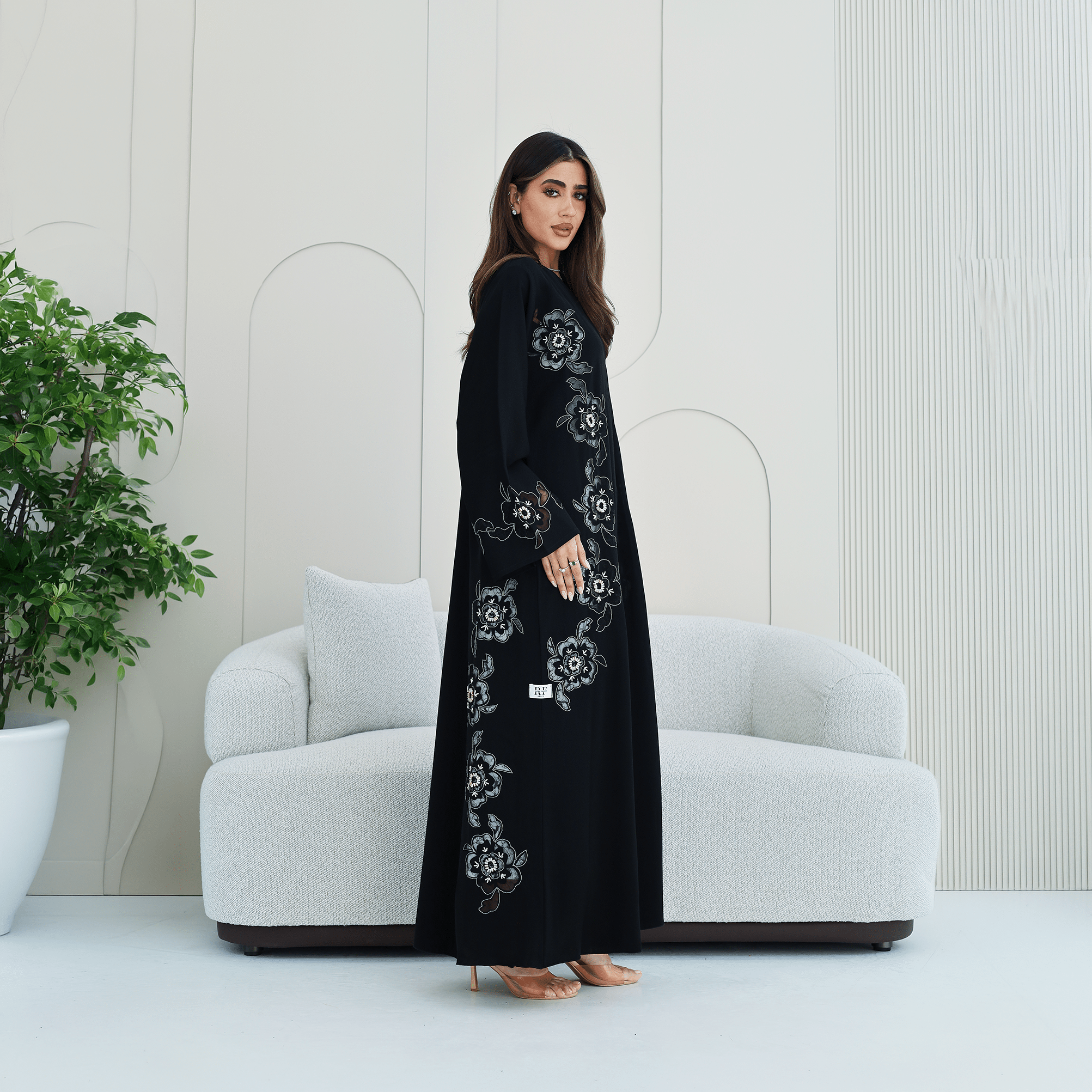 R280 | Abaya – Flower Laser Cut with Embellishments Abaya for Women UAE – Abaya – Rutba Fashion Abaya