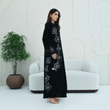 R280 | Abaya – Flower Laser Cut with Embellishments Abaya for Women UAE – Abaya – Rutba Fashion Abaya