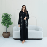 R280 | Abaya – Flower Laser Cut with Embellishments Abaya for Women UAE – Abaya – Rutba Fashion Abaya