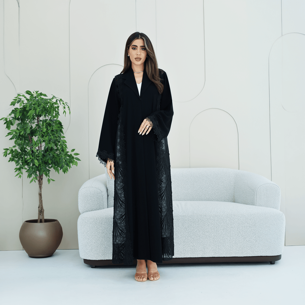 R281 | Elegant Lace & Dantel Abaya with Premium Handmade Beads Abaya for Women UAE – Abaya – Rutba Fashion Abaya