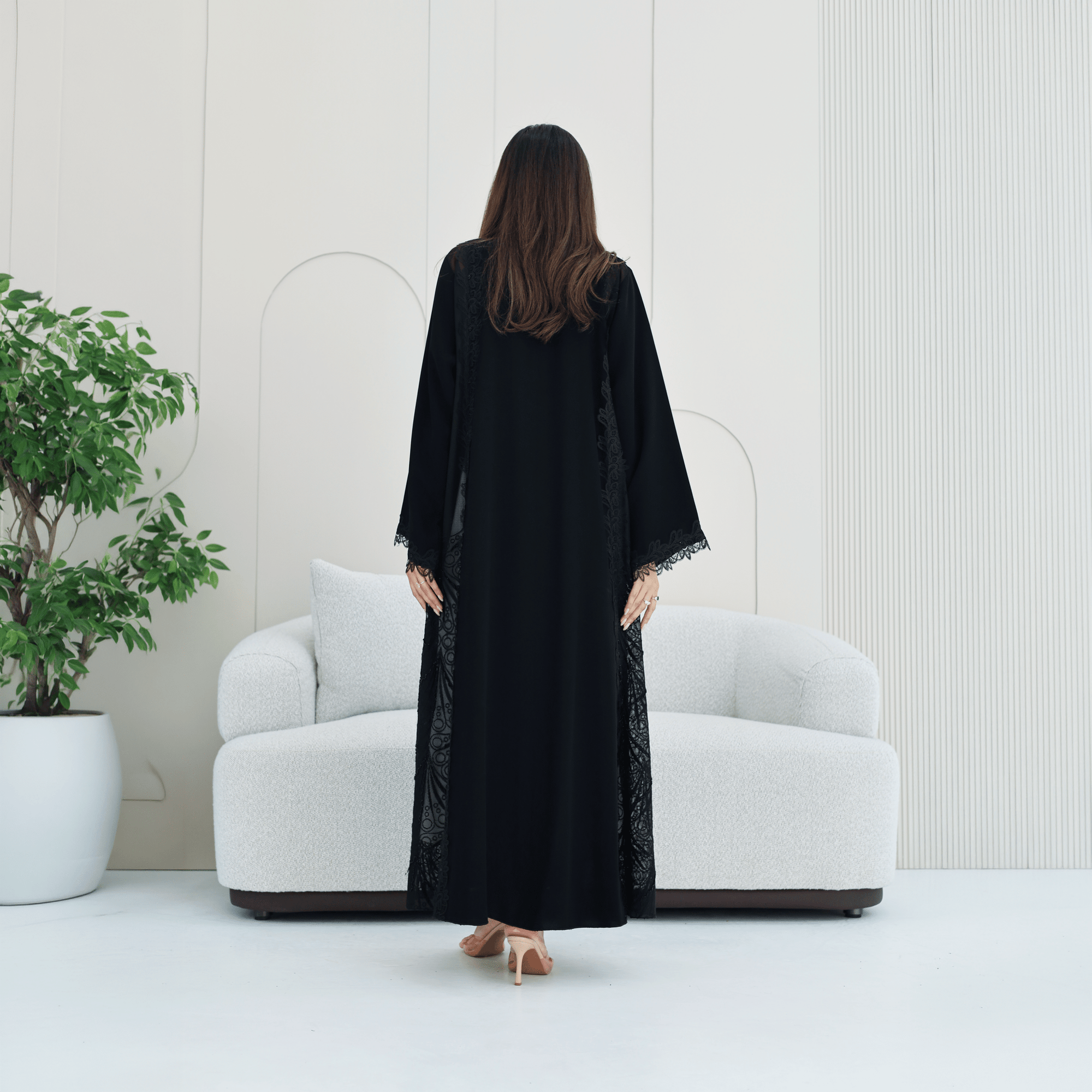 R281 | Elegant Lace & Dantel Abaya with Premium Handmade Beads Abaya for Women UAE – Abaya – Rutba Fashion Abaya
