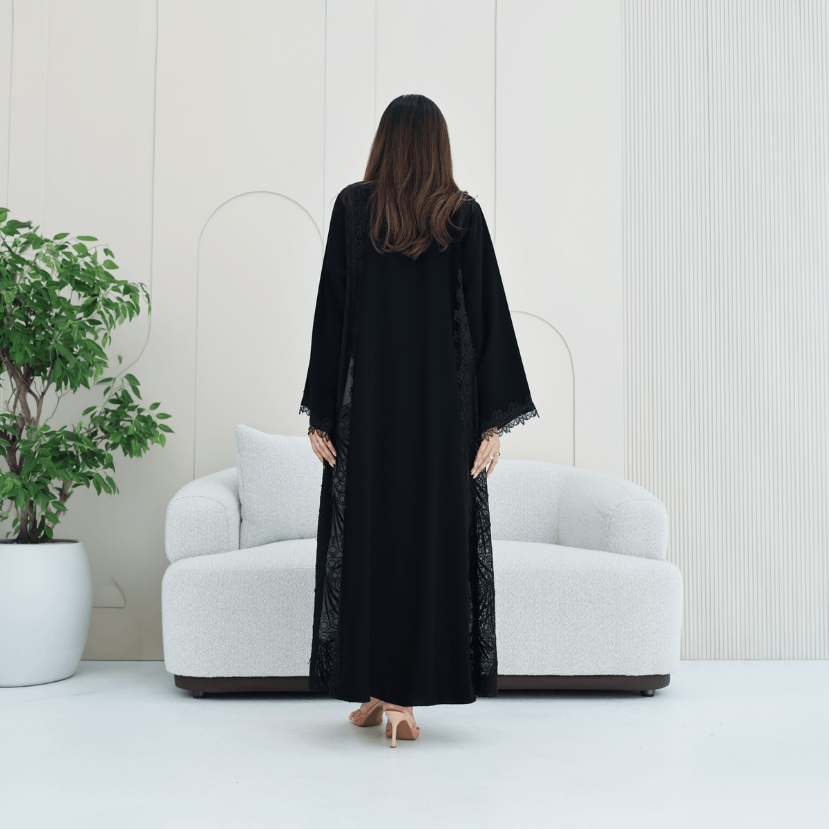 R281 | Elegant Lace & Dantel Abaya with Premium Handmade Beads Abaya for Women UAE – Abaya – Rutba Fashion Abaya