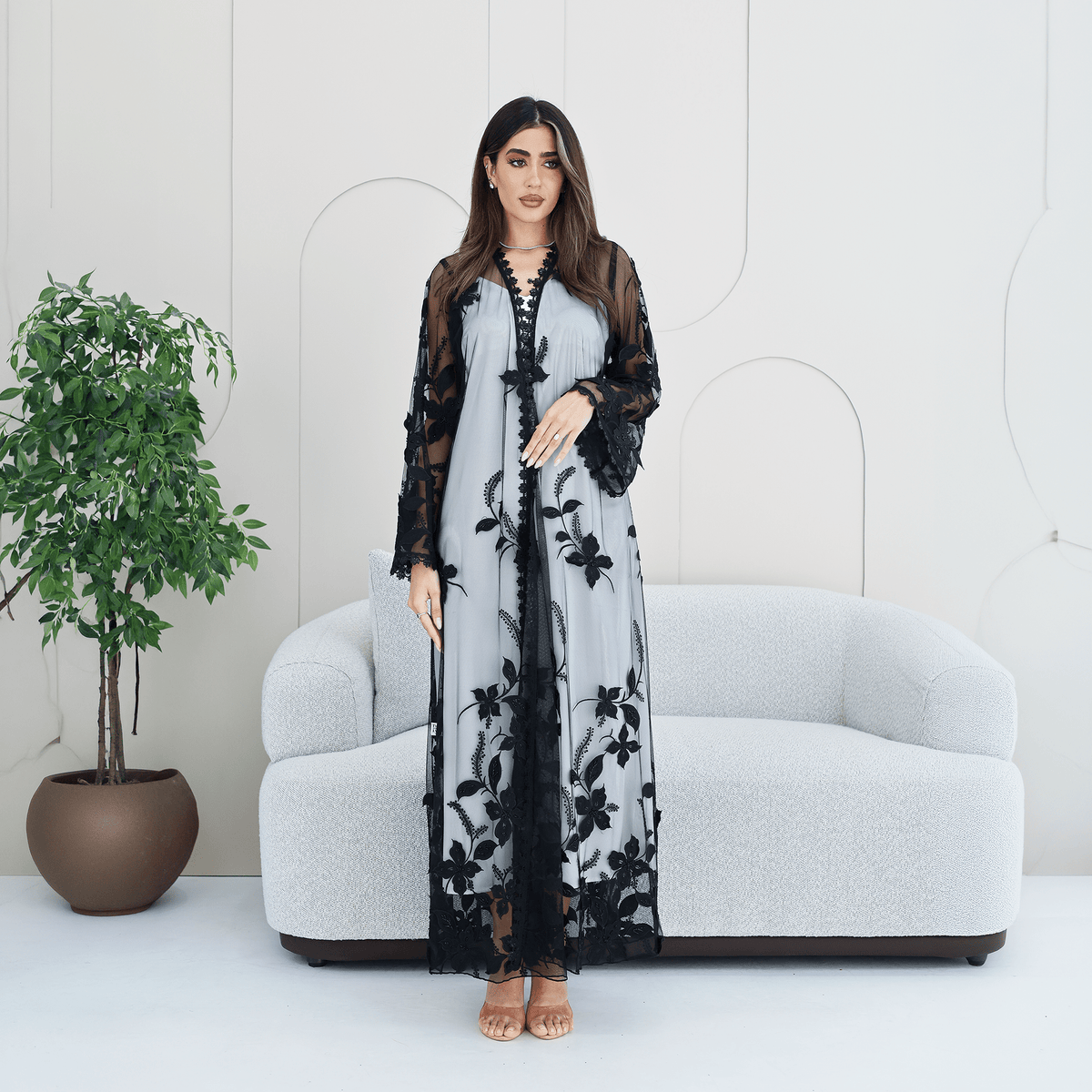 R282 | Elegant Flower Dantel Abaya Abaya for Women UAE – Abaya – Rutba Fashion Abaya