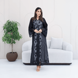 R285 | Elegant Abaya – Flower Embroidery Lace with Handmade Beads Work Abaya for Women UAE – Abaya – Rutba Fashion Abaya