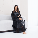 R285 | Elegant Abaya – Flower Embroidery Lace with Handmade Beads Work Abaya for Women UAE – Abaya – Rutba Fashion Abaya