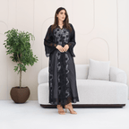 R285 | Elegant Abaya – Flower Embroidery Lace with Handmade Beads Work Abaya for Women UAE – Abaya – Rutba Fashion Abaya