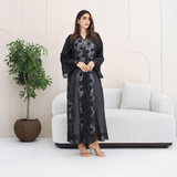 R285 | Elegant Abaya – Flower Embroidery Lace with Handmade Beads Work Abaya for Women UAE – Abaya – Rutba Fashion Abaya