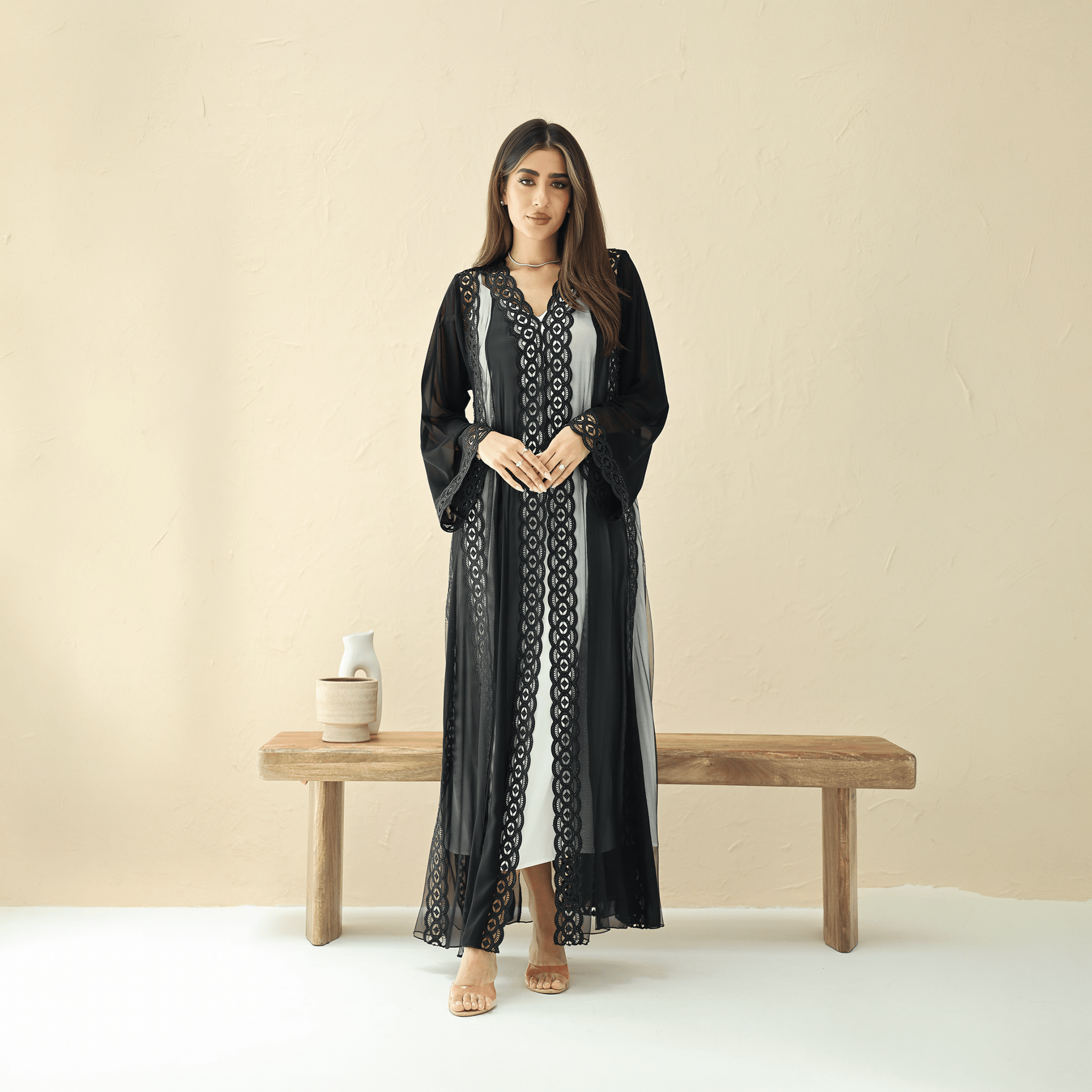R286 | Stylish Korean Chiffon Party Abaya Abaya for Women UAE – Abaya – Rutba Fashion Abaya