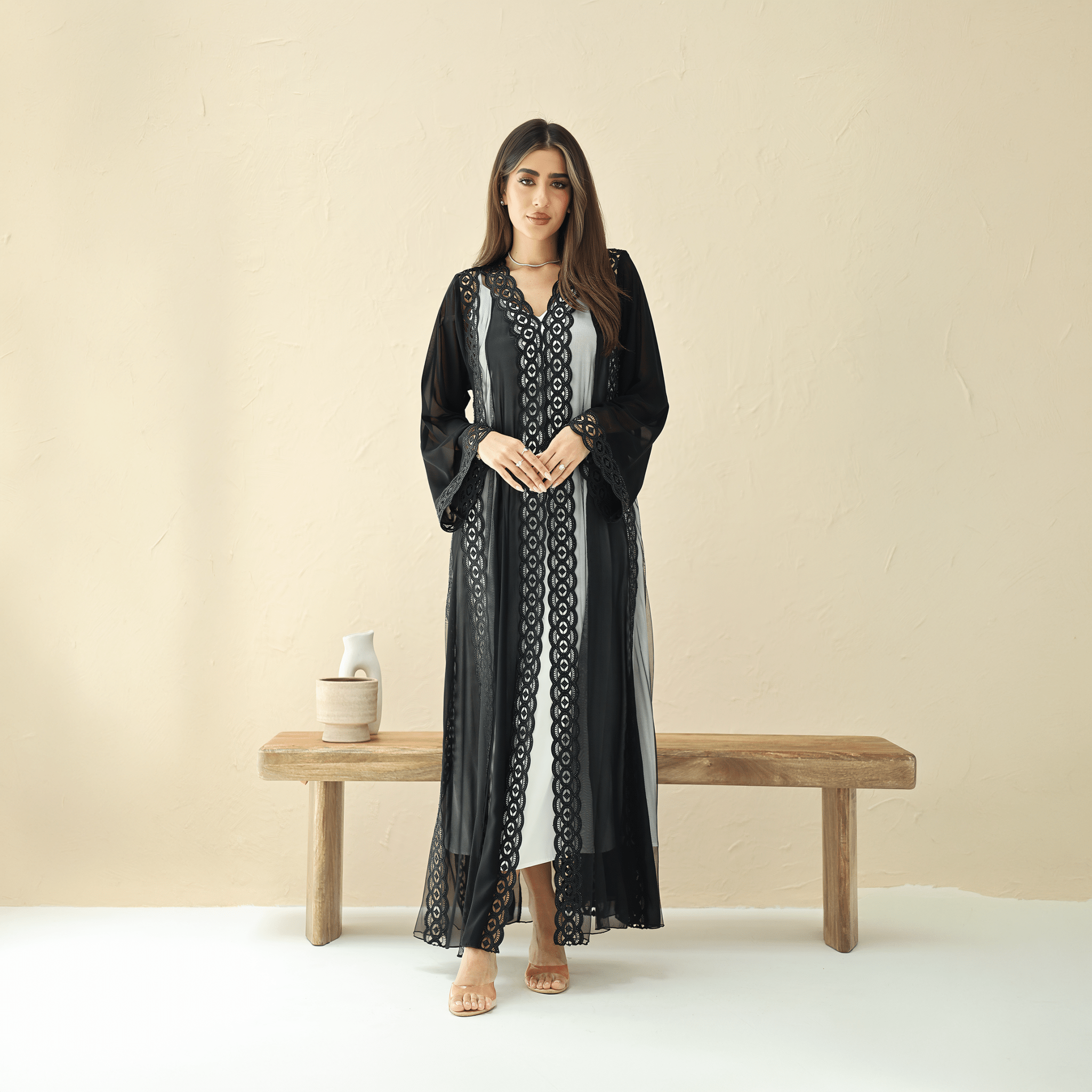 R286 | Stylish Korean Chiffon Party Abaya Abaya for Women UAE – Abaya – Rutba Fashion Abaya