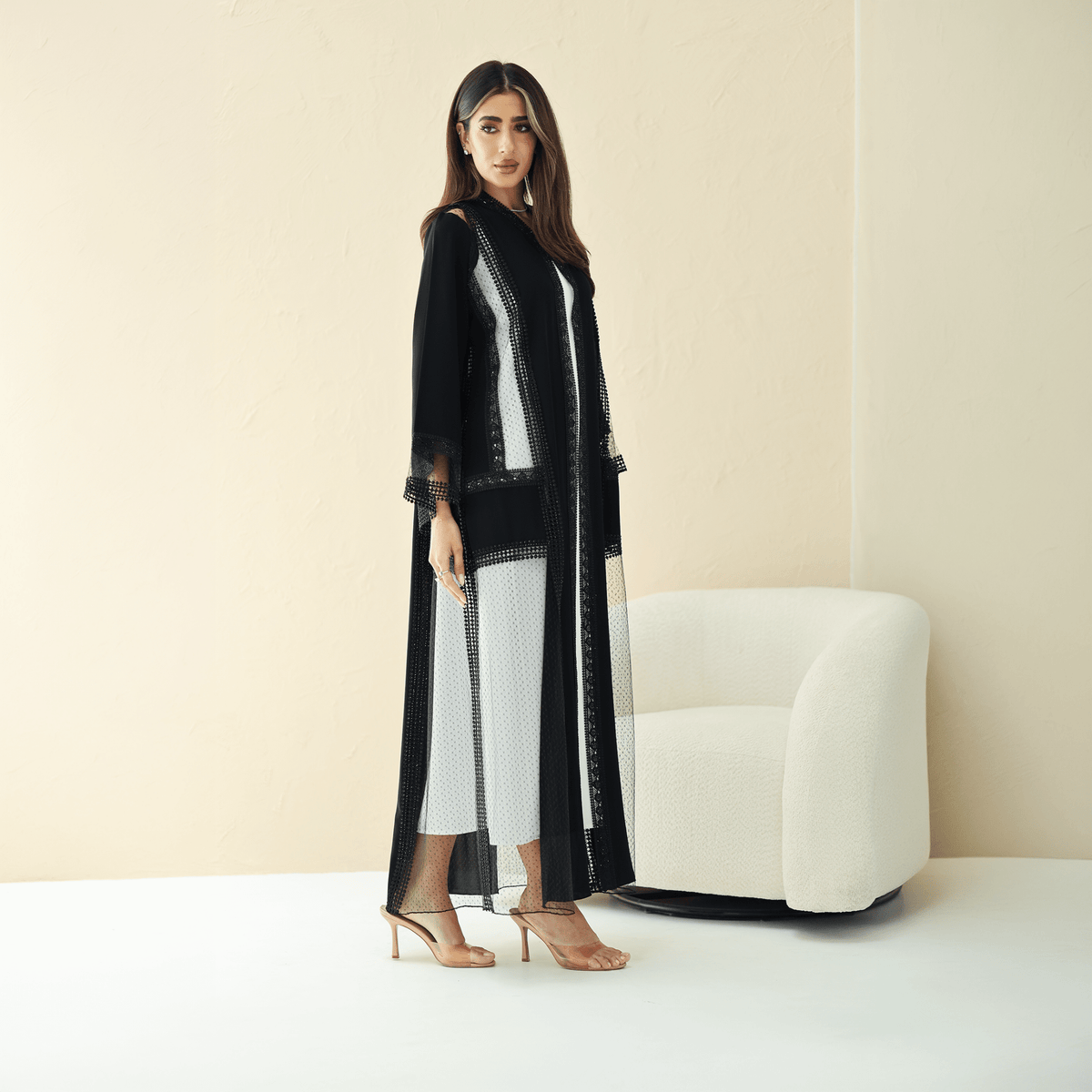 R287 | Premium Korean Nida Diamond Party Abaya Abaya for Women UAE – Abaya – Rutba Fashion Abaya