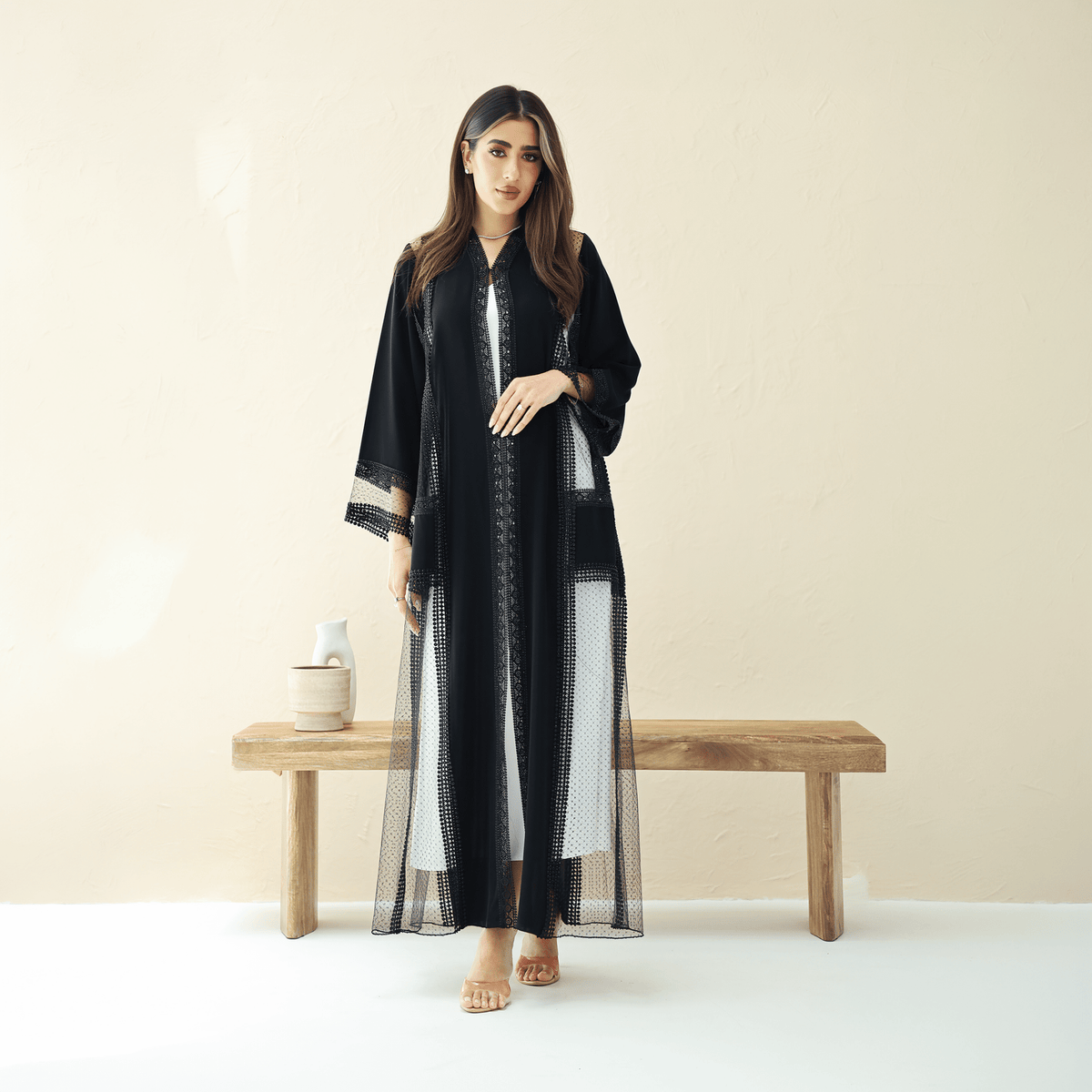 R287 | Premium Korean Nida Diamond Party Abaya Abaya for Women UAE – Abaya – Rutba Fashion Abaya