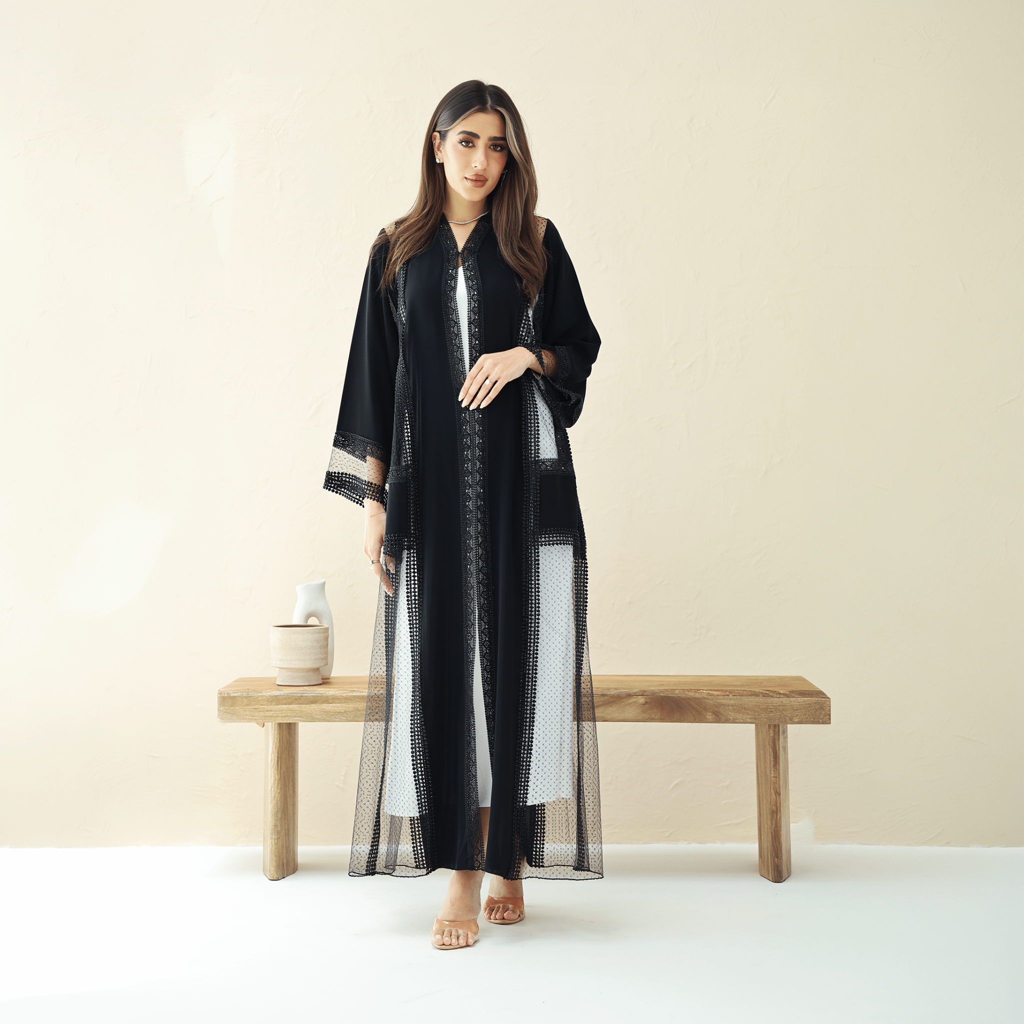 R287 | Premium Korean Nida Diamond Party Abaya Abaya for Women UAE – Abaya – Rutba Fashion Abaya