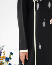 R294 Silver Leaf 🍂 Embroidery Design Black Abaya Abaya for Women UAE – Abaya – Rutba Fashion Abaya