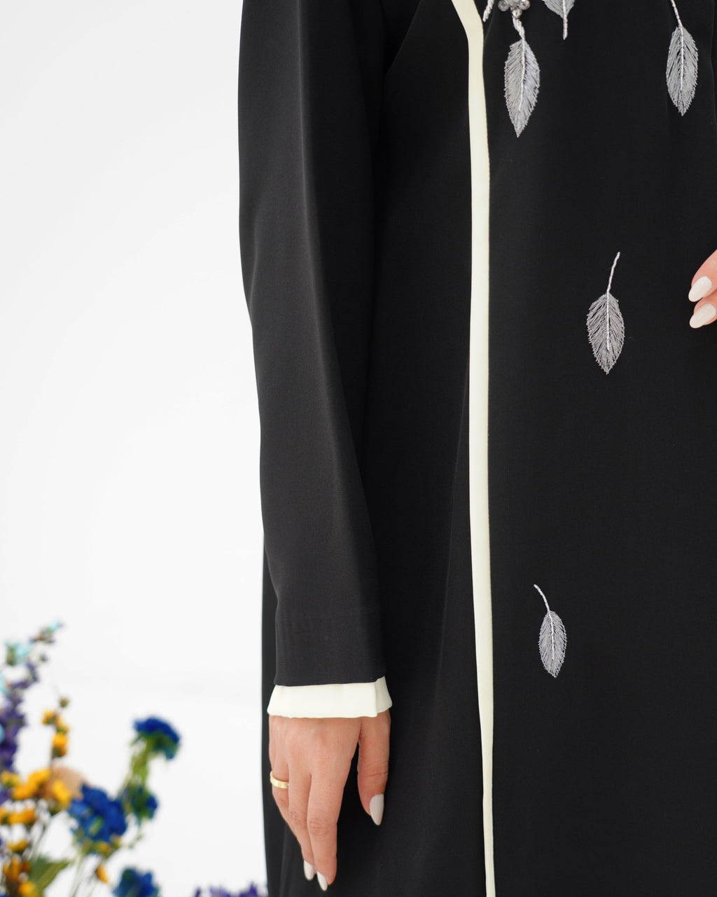 R294 Silver Leaf 🍂 Embroidery Design Black Abaya Abaya for Women UAE – Abaya – Rutba Fashion Abaya