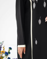 R294 Silver Leaf 🍂 Embroidery Design Black Abaya Abaya for Women UAE – Abaya – Rutba Fashion Abaya