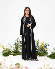 R294 Silver Leaf 🍂 Embroidery Design Black Abaya Abaya for Women UAE – Abaya – Rutba Fashion Abaya