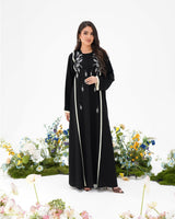 R294 Silver Leaf 🍂 Embroidery Design Black Abaya Abaya for Women UAE – Abaya – Rutba Fashion Abaya