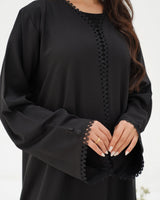 R295 Leaf Embroidery Black classic Abaya Abaya for Women UAE – Abaya – Rutba Fashion Abaya