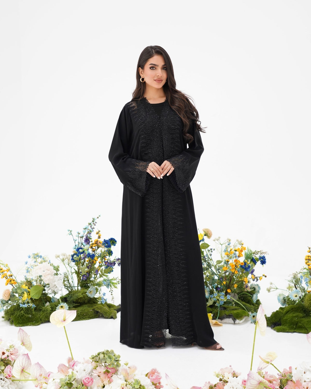R296 Luxuries Black Abaya with 3D Lace Abaya for Women UAE – Abaya – Rutba Fashion Abaya