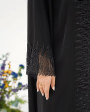 R296 Luxuries Black Abaya with 3D Lace Abaya for Women UAE – Abaya – Rutba Fashion Abaya