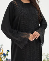 R296 Luxuries Black Abaya with 3D Lace Abaya for Women UAE – Abaya – Rutba Fashion Abaya