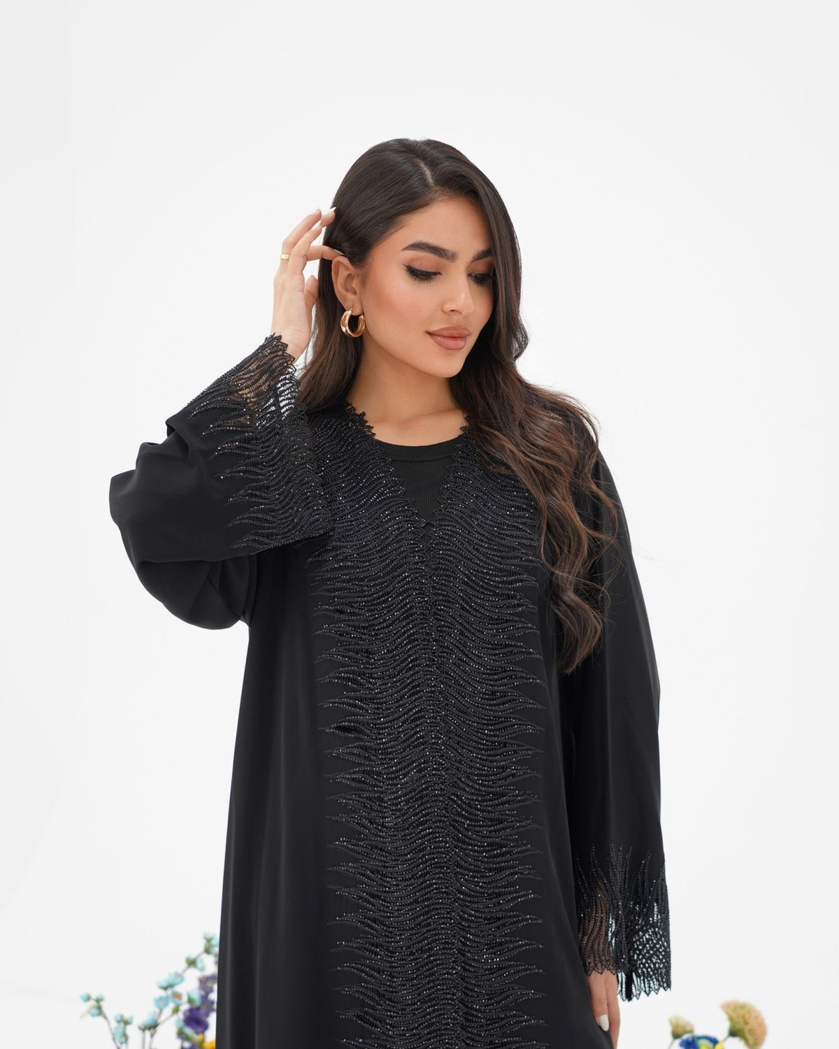 R296 Luxuries Black Abaya with 3D Lace Abaya for Women UAE – Abaya – Rutba Fashion Abaya