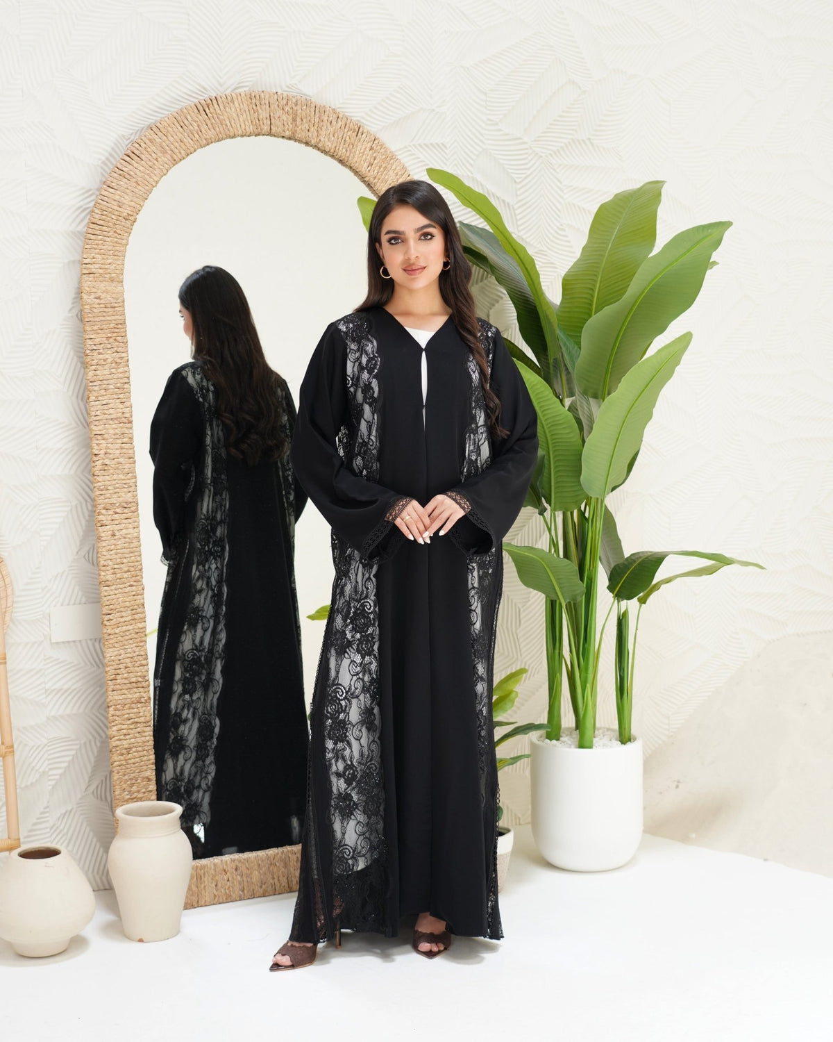 R299 Francy Dantel with stone Elegant Abaya Abaya for Women UAE – Abaya – Rutba Fashion Abaya