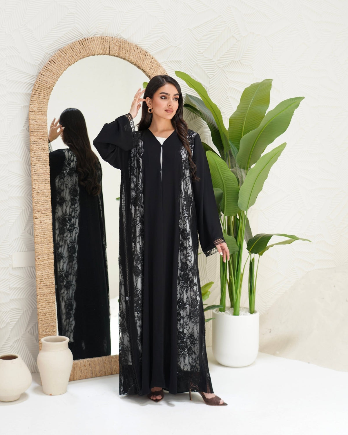 R299 Francy Dantel with stone Elegant Abaya Abaya for Women UAE – Abaya – Rutba Fashion Abaya