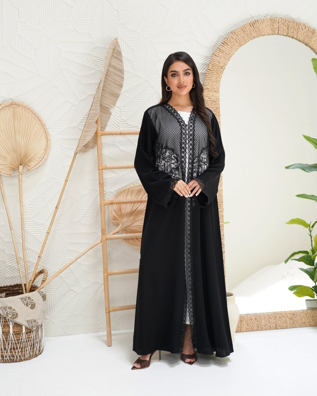 R300 Galaxy Dantel Black Abaya with stone Lace Abaya for Women UAE – Abaya – Rutba Fashion Abaya