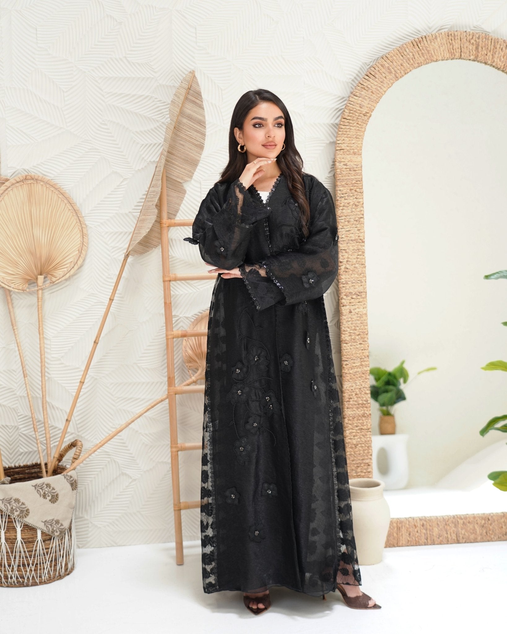 R301 Dela Turkey Organza Designer party Black Abaya Abaya for Women UAE – Abaya – Rutba Fashion Abaya
